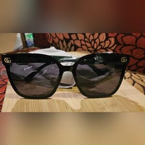 Glossy Black Square Women's Sunglasses with Dark Lenses